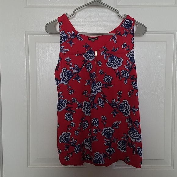 Express Red  White, Blue Floral Dressy Tank - Picture 1 of 7